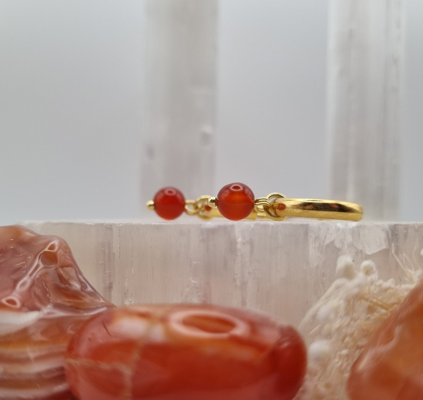 Hoop earrings with red carnelian
