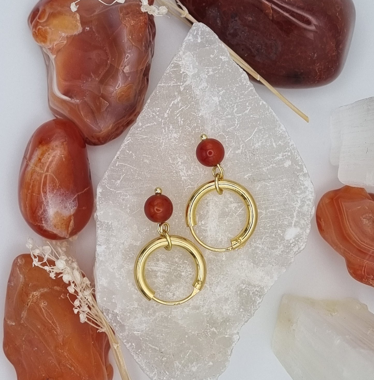 Hoop earrings with red carnelian