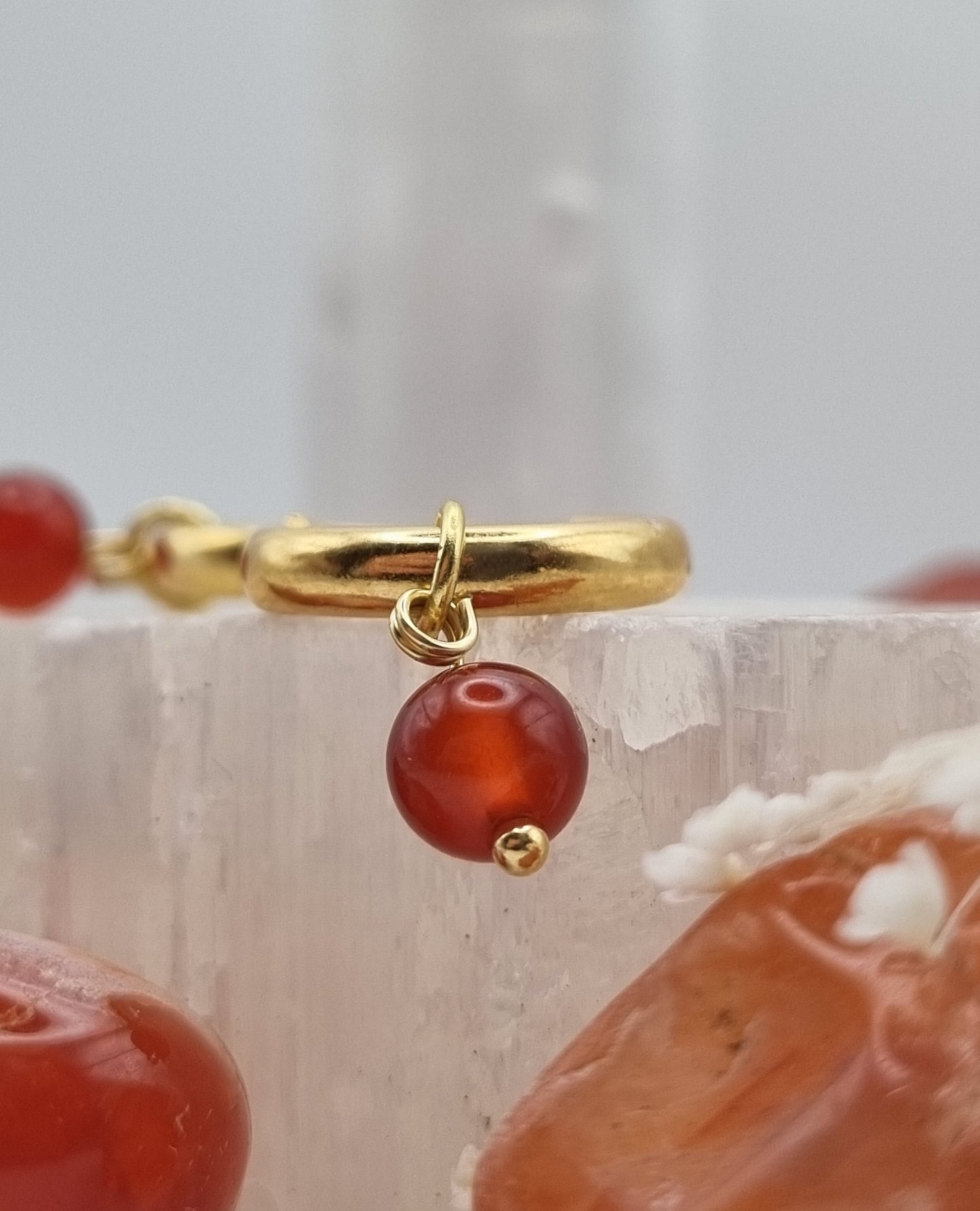 Hoop earrings with red carnelian