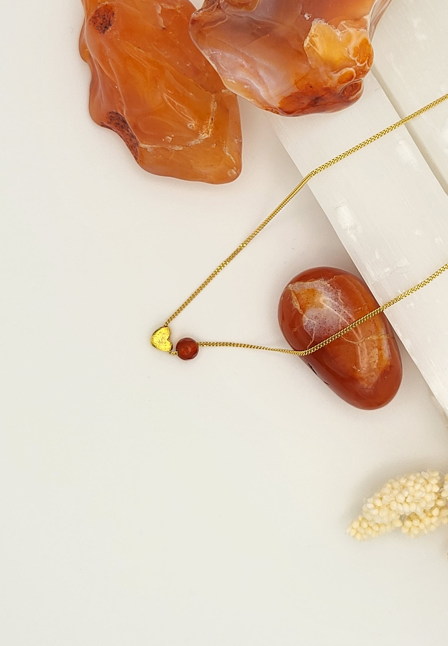 Golden Heart - Carnelian Charm Necklace