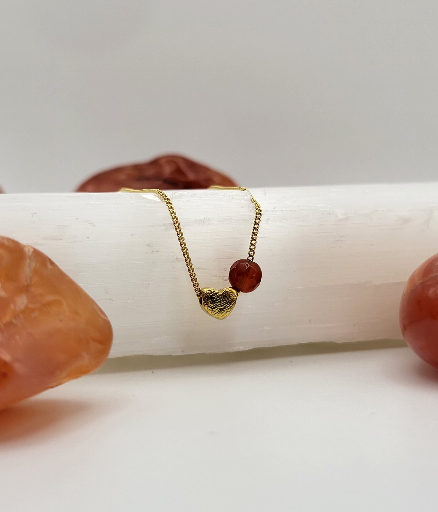 Golden Heart - Carnelian Charm Necklace