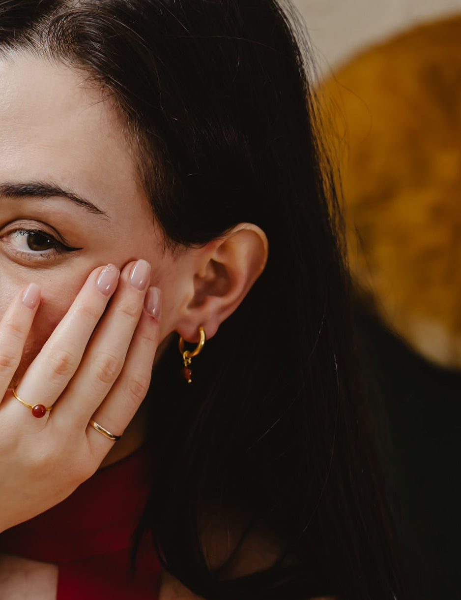 Hoop earrings with red carnelian