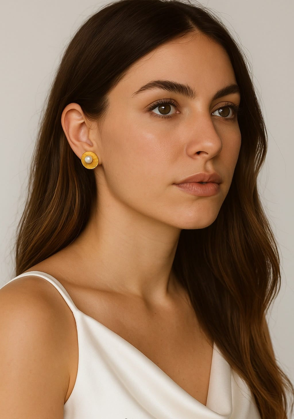 Gold-plated pearl studs, round and elegant