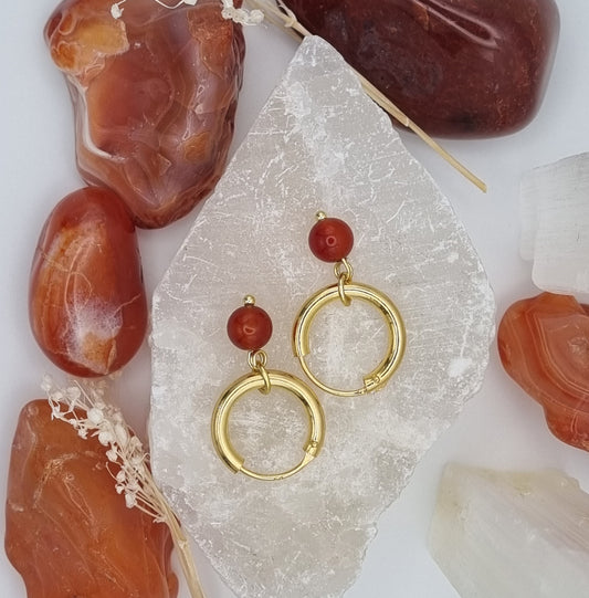 Hoop earrings with red carnelian