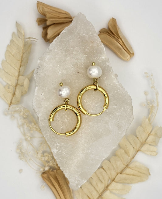 Elegant hoop earrings with freshwater pearls