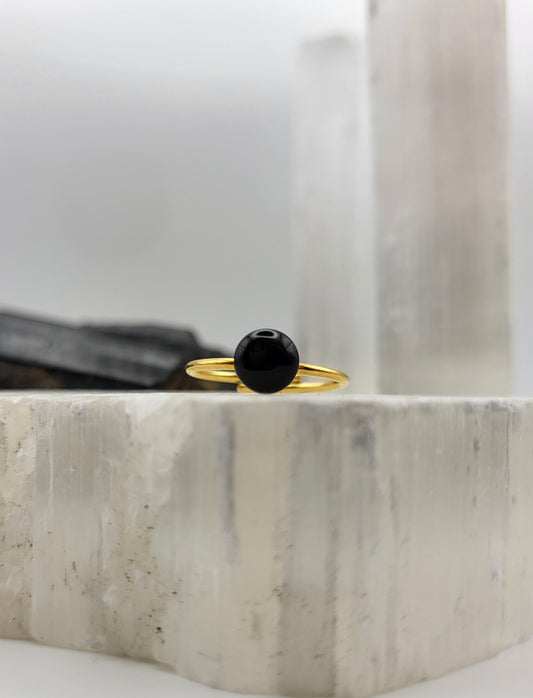 Noir Élégance - Gold plated ring with tourmaline energy