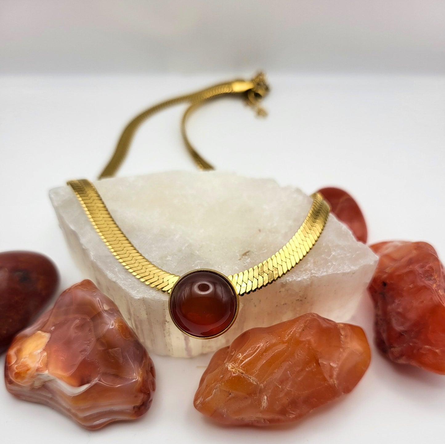 Golden statement necklace with carnelian